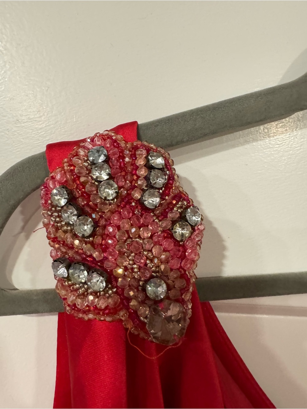 David Meister Red One-Shoulder Satin Dress with Jeweled Accent - Picture 3 of 5